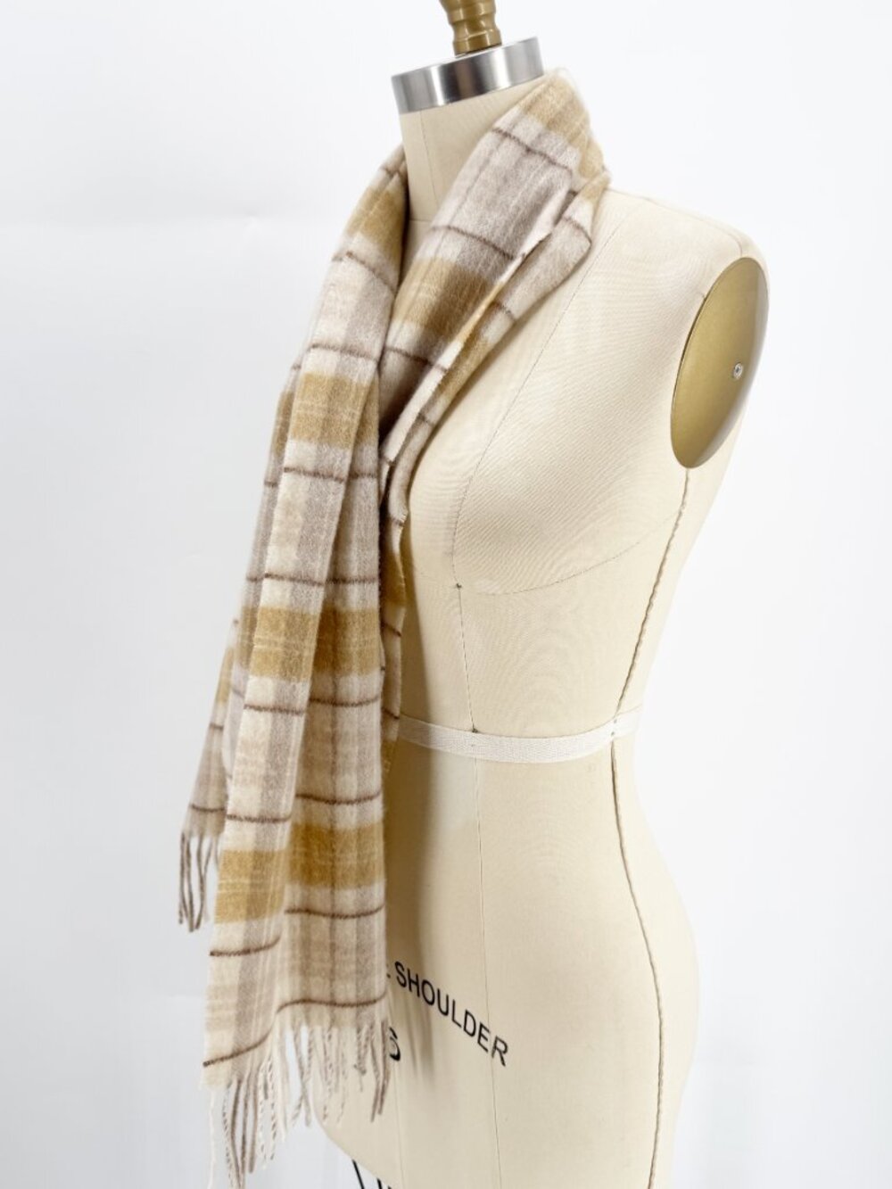 V. Fraas accessories plaid neutral fringe cashmere scarf - Picture 3 of 5